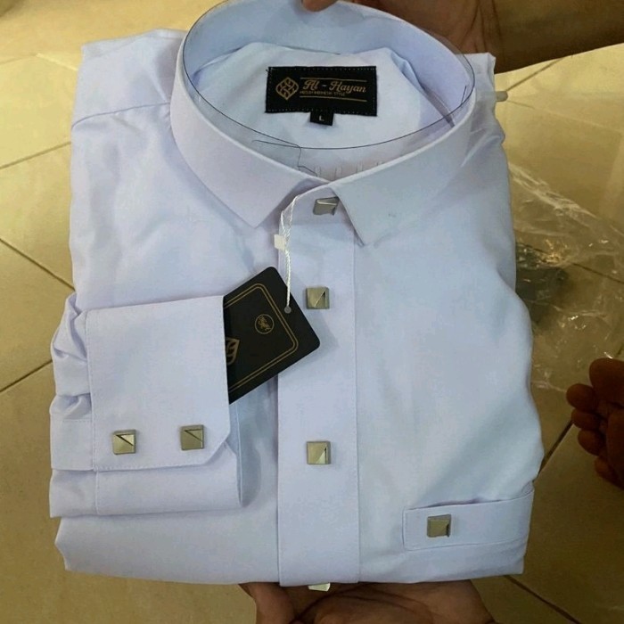 Thobe Al Hayyan Premium Lengan Panjang Manset Kancing Kotak Dewasa Jubah Pria Dewasa Putih Jubah