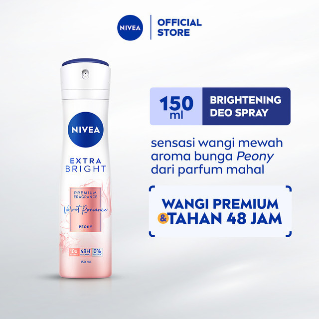 NIVEA Deodorant Spray Extra Bright Premium Fragrance Velvet Romance 150ml - Deodoran semprot wanita 