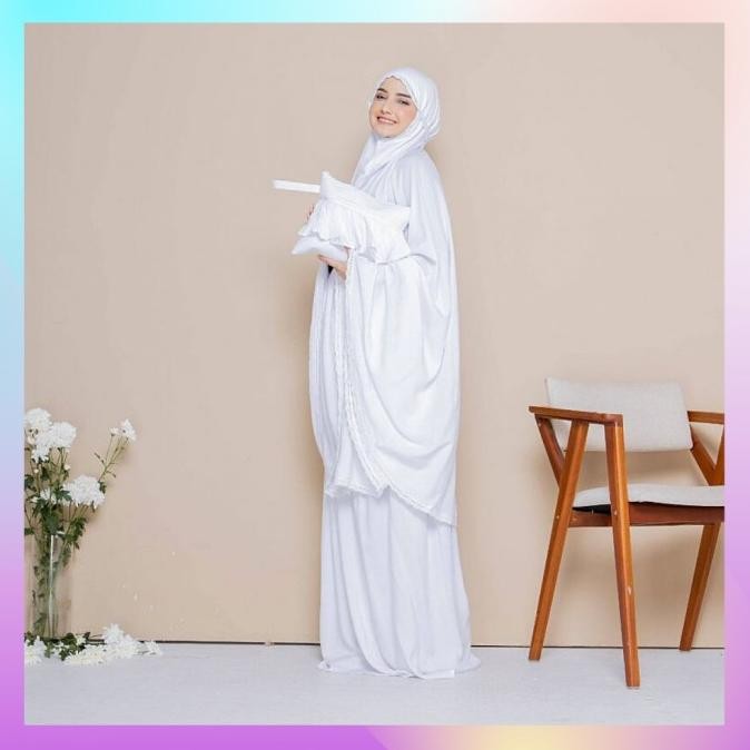 Spesial Mukena Dewasa Jumbo Putih Polos Rayon Premiun Adem / Mukenah Terbaru
