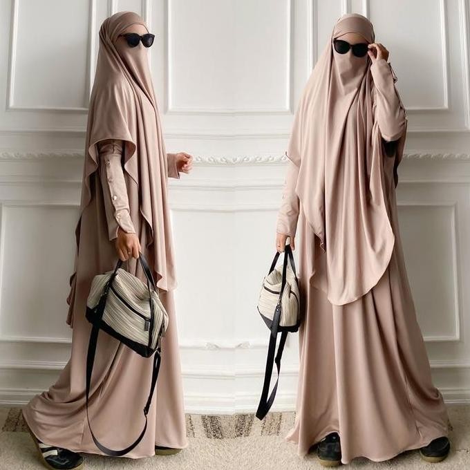 Syk.Id Abaya Set Syari Fatimah Bahan Jersey Airish Dengan Hijab French Khimar Promo
