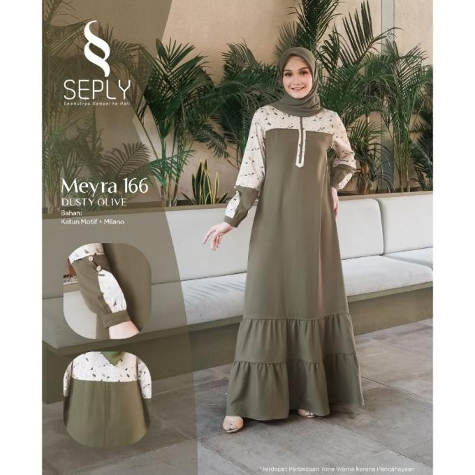 Seply-Meyra 166 Navy-Dust Olive Katun Motif Milano Gamis Wanita Dewasa Promo