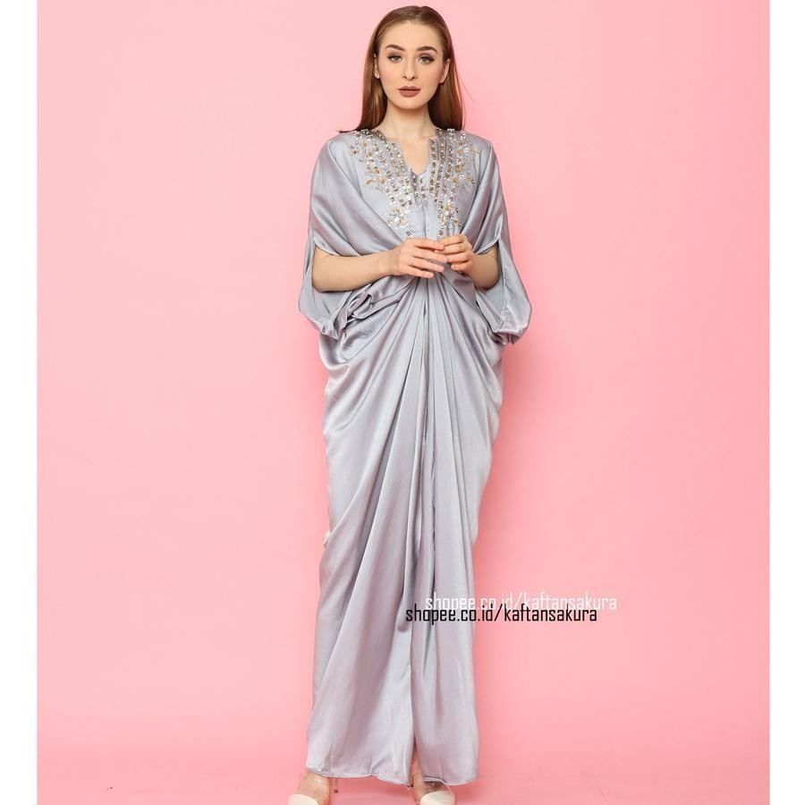 CR - Gamis Kaftan Pesta Mewah Busui Gamis Pesta Lebaran Payet Modern Warna Hitam Navy Putih terbaru 