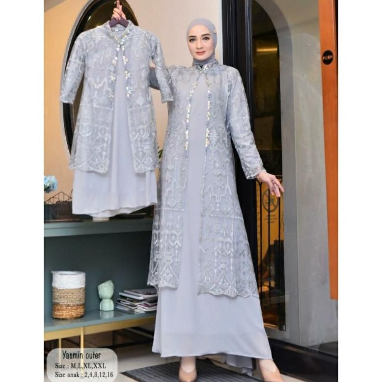 HK GAMIS COUPLE OUTHER IBU DAN ANAK / Gamis Modern Ibu dan Anak / Gamis Outher Couple / Gamis Brokat