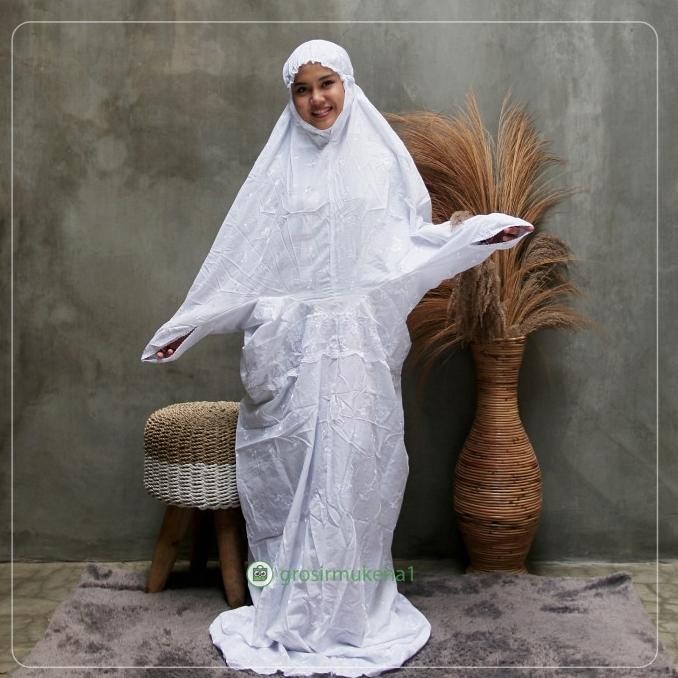 Spesial Mukena Terusan Putih Polos Bordir Renda Punggung Mukena Murah