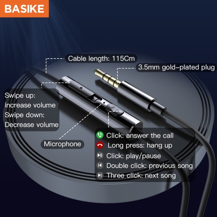 Earphone Basike Asli Hifi Super Bass Mikrofon Hd Kontrol Cerdas