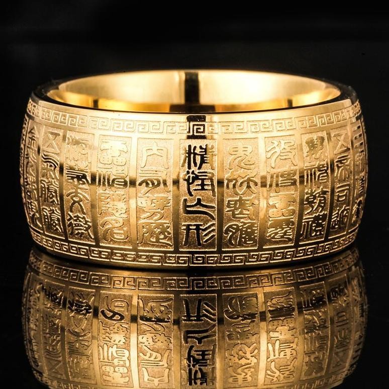 SPECIAL Cincin Tulisan Mantra Budha Lebar / Cincin Pria Wanita Cincin Kitab Suci Buddha Kuno Berukir