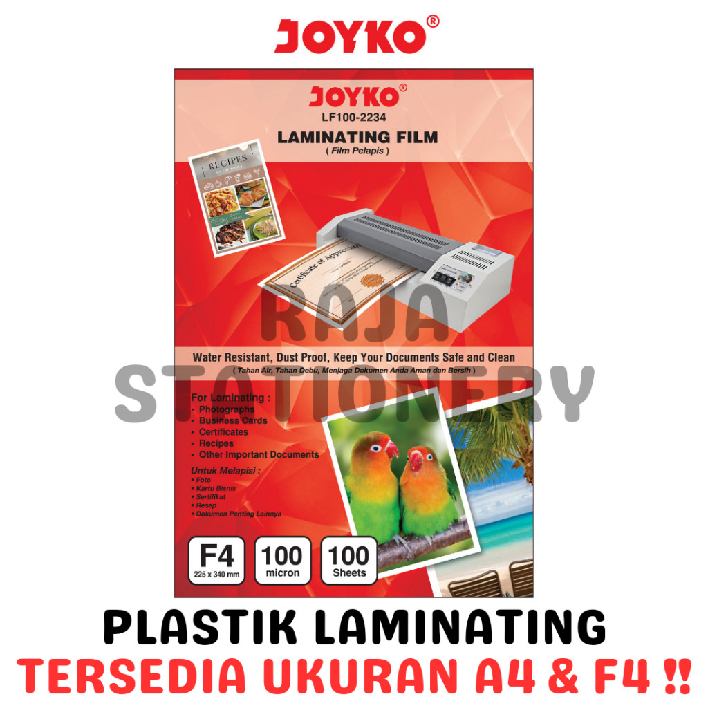 

Joyko Laminating Film A4 F4 Folio KTP Kertas Plastik Laminating Laminasi LF100 RAJA BIG BOX