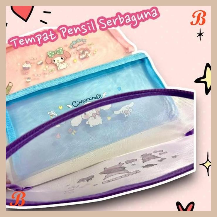 

| KK | KP04 TEMPAT PENSIL JARING ANAK SANRIO KUROMI MY MELODY CINAMOROL KOTAK PENSIL POUCH JARING BENING SERBAGUNA