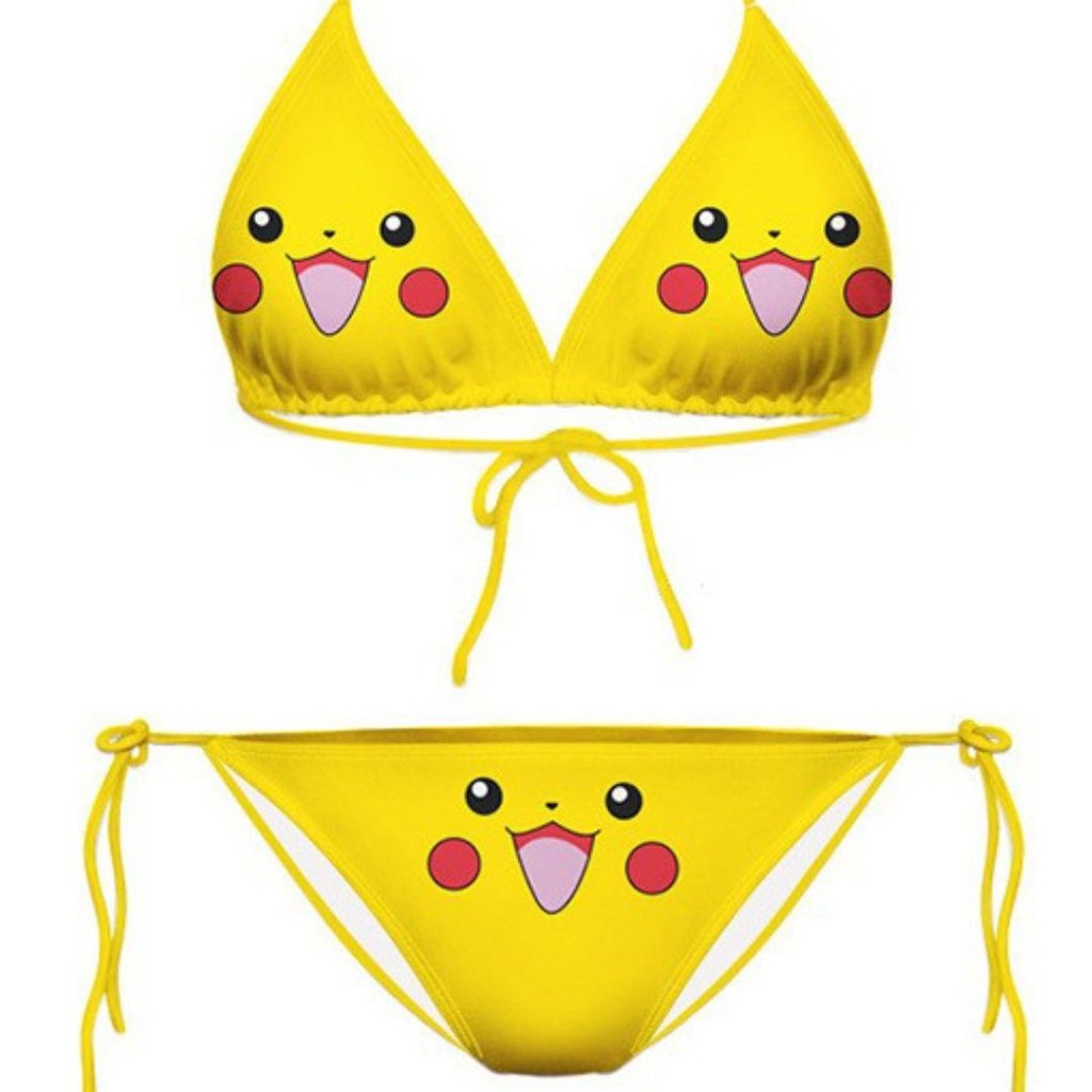 Cartoon Cute Plus Size Sexy Lingerie for Women Printed Pikachu Cartoon Bikini Set