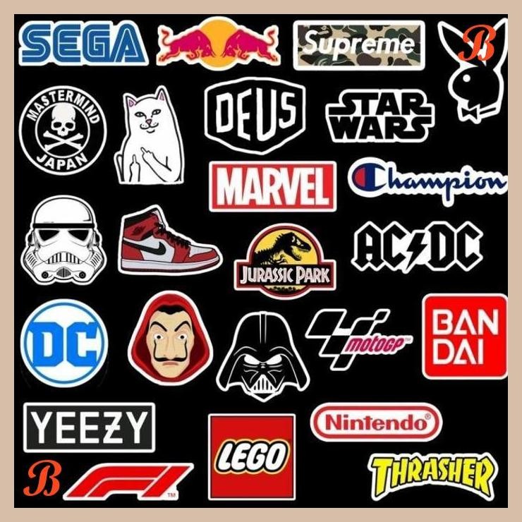 

| HH | 24PCS STICKER BRAND LOGO HYPEBEAST MEDIUM SIZE STIKER MOTOR KOPER HELM