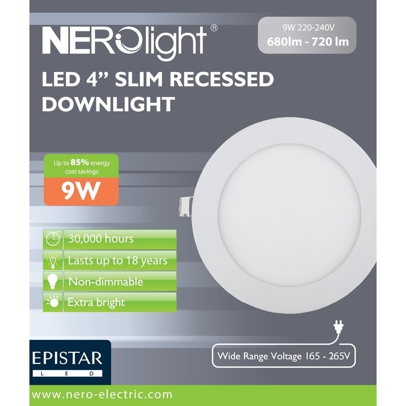 Led Panel Nero 9Watt 9W 4Inch 4" Lampu Downlight Nerolight Slim