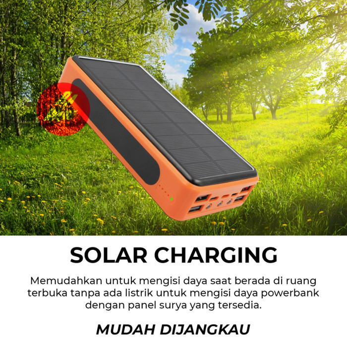 Powerbank Solar 30000Mah 4 Usb + 3 Input Lampu Spotlight Sorot Led