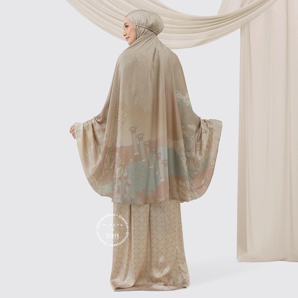 MUKENA TRAVEL PRINTING MIRAYA X SENYA TALAVERA TAUPE BERKUALITAS