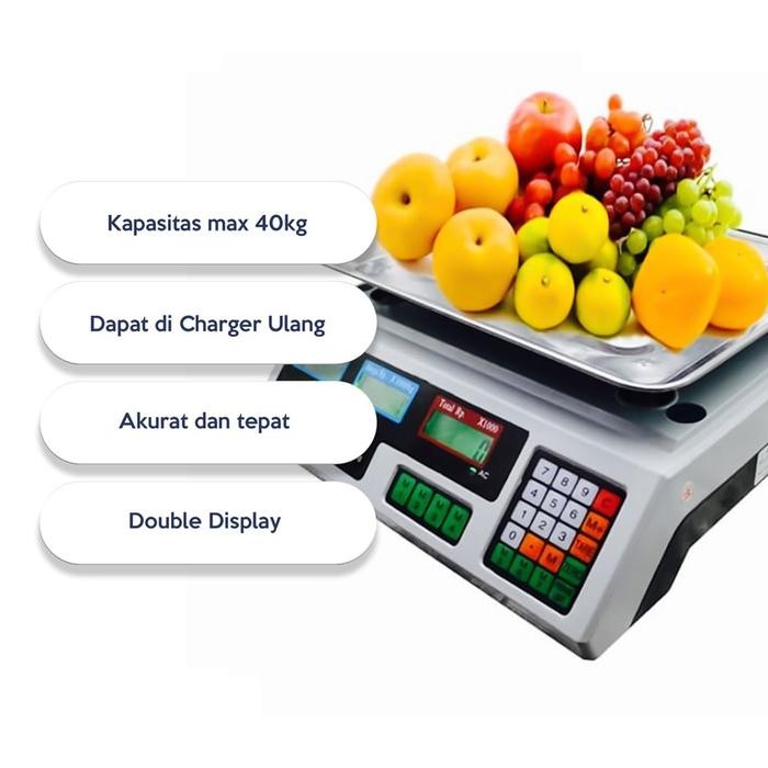 Timbangan Digital 40Kg, Timbangan Buah 40Kg Tampilan Ganda/Timbangan Buah Digital Kitchenware