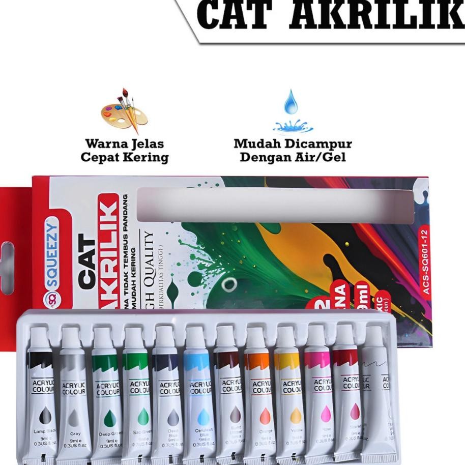 

Gr-8 Cat Akrilik Set 12Warna 9Ml Squeezy/Cat Lukis Kanvas Acrylic Color Set/Cat Lukis Kanvas Cat Air Cat Akrilik/Alat Lukis Cat Warna 12Warna 9Ml/Cat Acrylic Squeezy Sq601-12