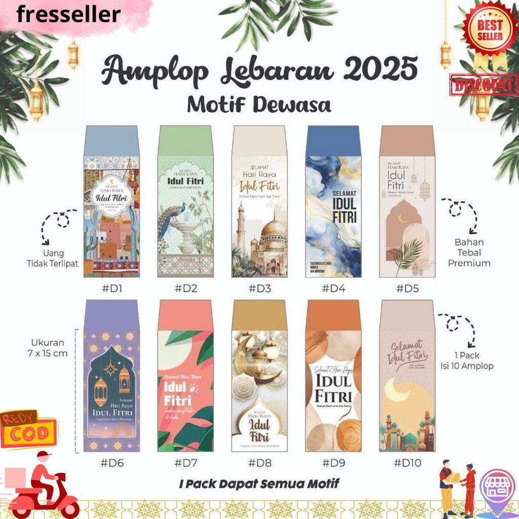 

[Isi 10Pcs] Amplop Lebaran Panjang Premium Anak & Rustic Desain Campur Mix Idul Fitri Bahan Tebal D Terlaris