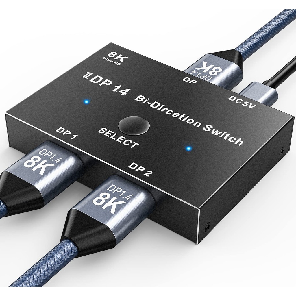 Sale 8K DisplayPort Switch Splitter,Bidirectional DP 1.4 Switcher 2 in 1 Out / 1 in 2 Out,Compatible