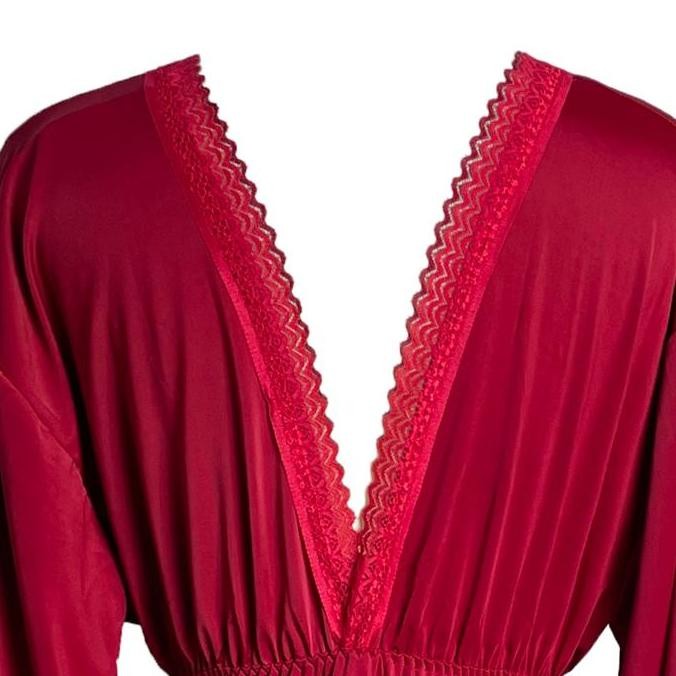 

[ Redpink ] Lingerie Baju Dinas Malam Edition Long Dress Tidur Wanita Jumbo New Version Type V-Neck Renda With Aksesoris Pita Beatiful Sleeve 3/4 Cuttingan Soft Lace Corak Bunga Mewah Anggun Back Style V Colour All Spandeks Good Quality Halus Xp82