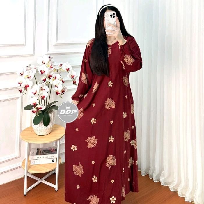 Gamis Rayon Batik Pekalongan Adem Busui Bumil Cantik Panjang Nyaman Kain