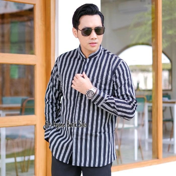 Baju Lurik Exclusive Lengan Panjang 2023 Kemeja Lurik Pria Lengan Panjang Mewah Lurik Pria Kerah