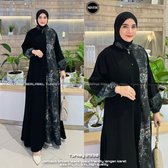 gamis abaya turkey 1229 jetblack import bordir ori tebal mewah