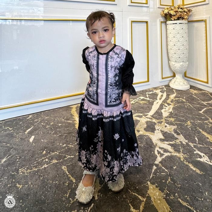 Zayeeda Kids Alcavella Dress Muslim Baju Anak Perempuan Branded Simple Nyaman Printing Basic Gamis