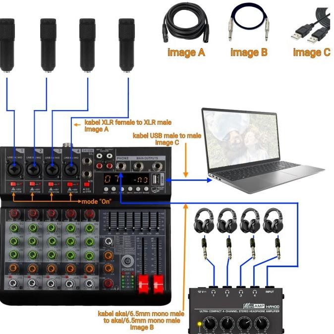 Paket podcast 4 orang Premium, mic, headphone, mixer, recording Terlaris