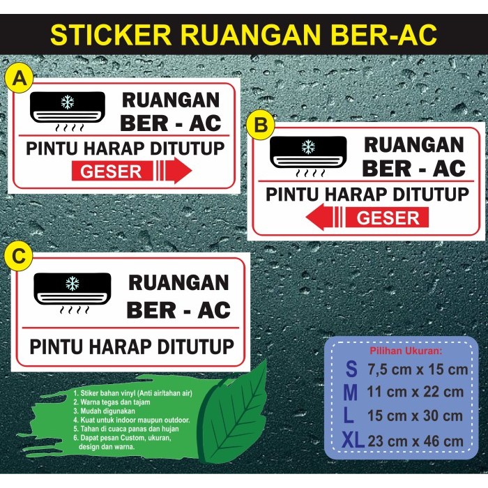 TERBARU Stiker Vinyl Rambu Ruangan Ber AC Harap Tutup Kembali / Ruangan Ber AC Tutup Kembali /