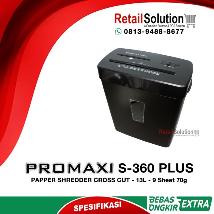 

PROMAXI S360 Plus Paper Shredder - Mesin Penghancur Kertas Cross Cut