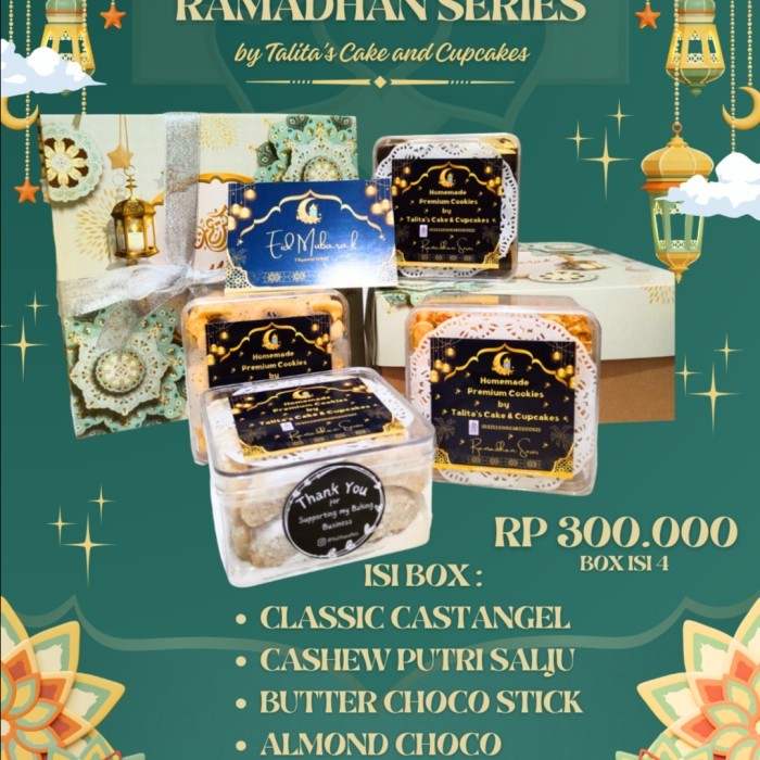 

Box isi 4Hampers Kue Kering Cookies Premium Hantaran Ramadhan Series