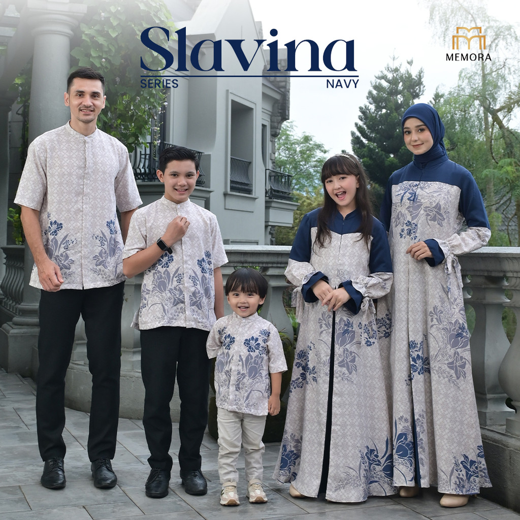 Sarimbit Lebaran 2025 Series SLAVINA NAVY By Memora - Baju Couple Pasangan Lebaran 2025 - Original A