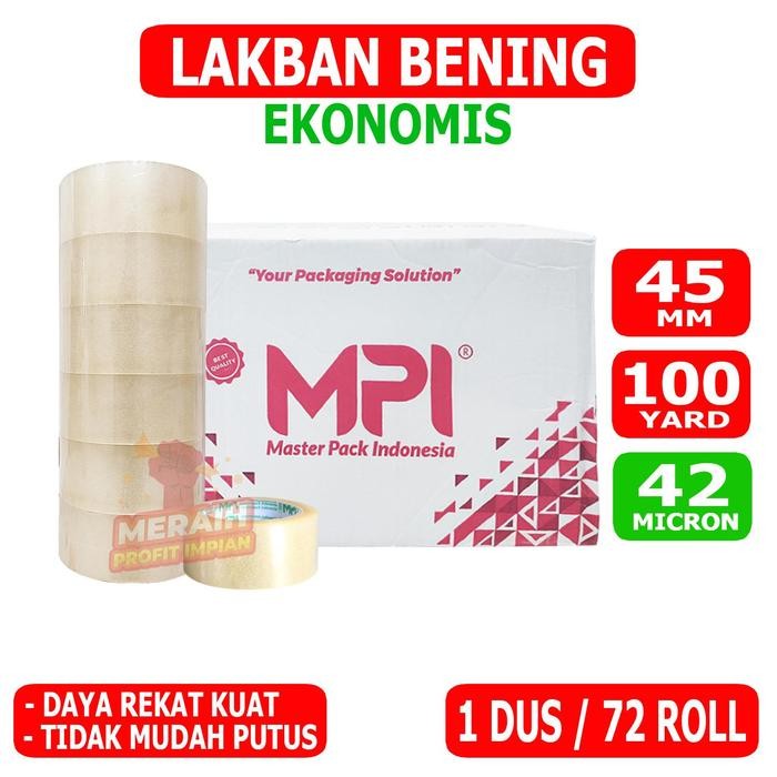 

1 Dus / 72 Roll - Lakban Bening Ekonomis 100 Yard - Lakban Mpi 45 Mm X 100 Yard Terlaris