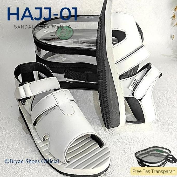 Best Promo, Sepatu Bryan Hajj-01 Putih Hitam Size 36-43 Pola Kaki Wanita Karet Spons Empuk Kuat Berk