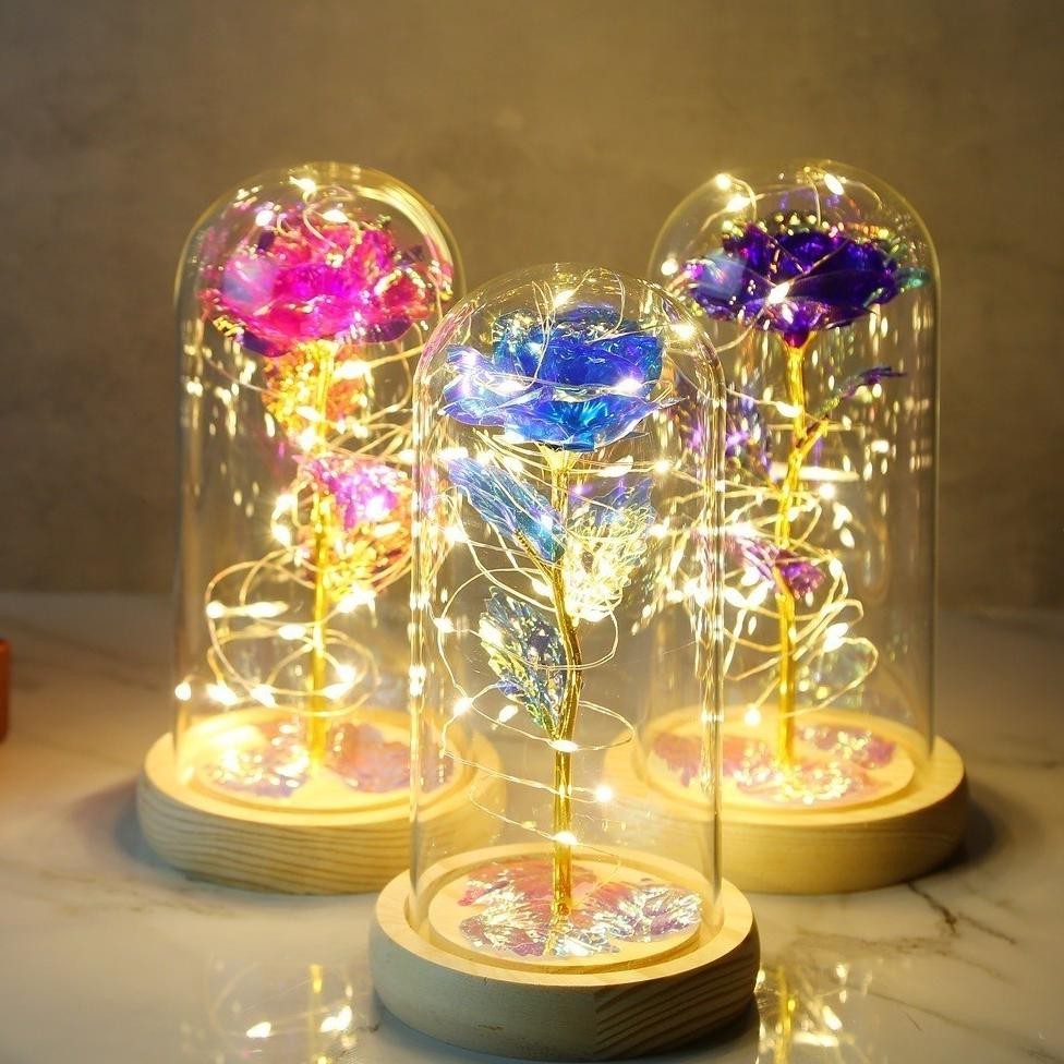 ORIGINAL KOCO Lampu LED Bunga mini Kemasan Kotak Hadiah - Mawar Dekorasi Beauty and The Beast Rose M