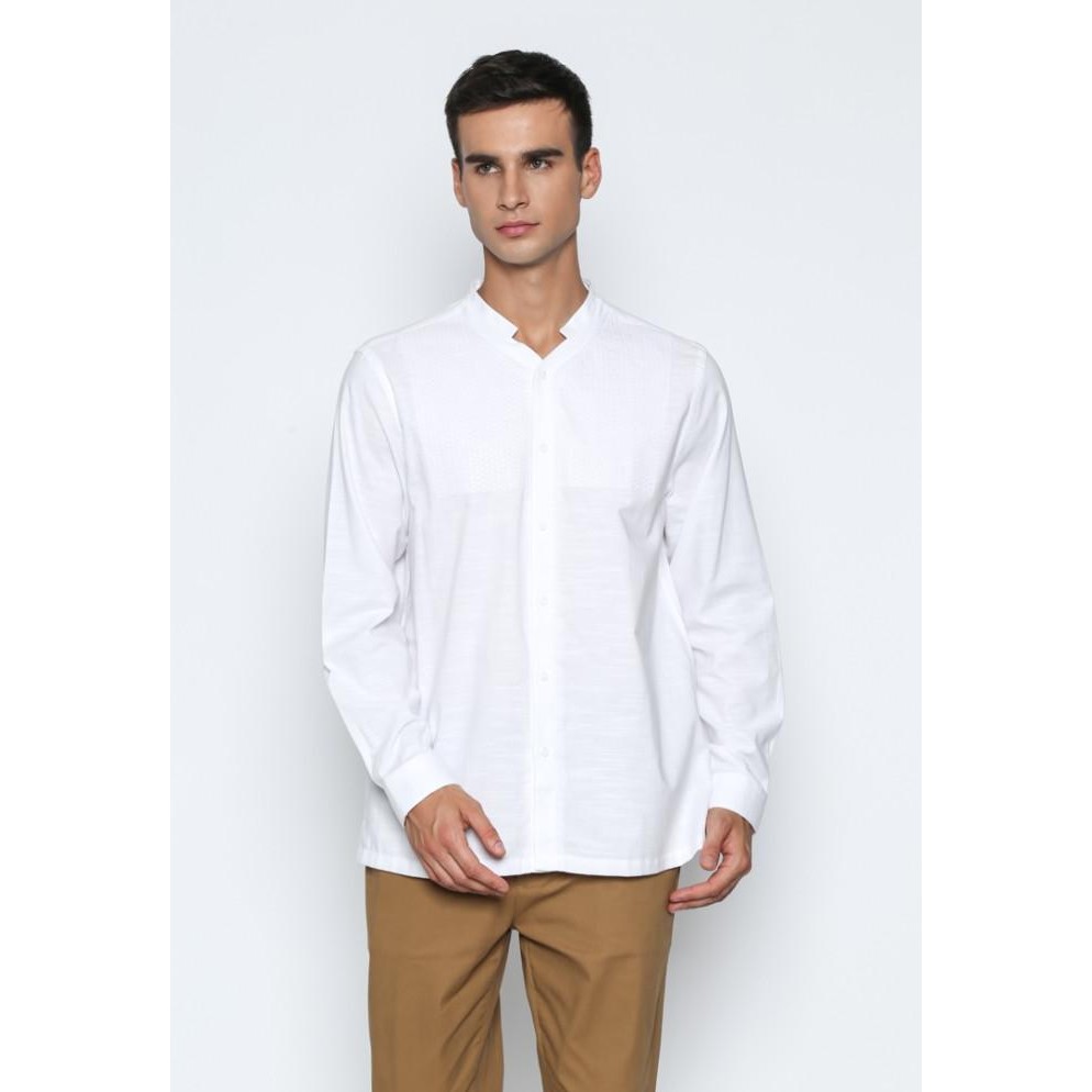 Valino Kemeja Koko Lengan Panjang Pria Putih - V-Bdea05-A1