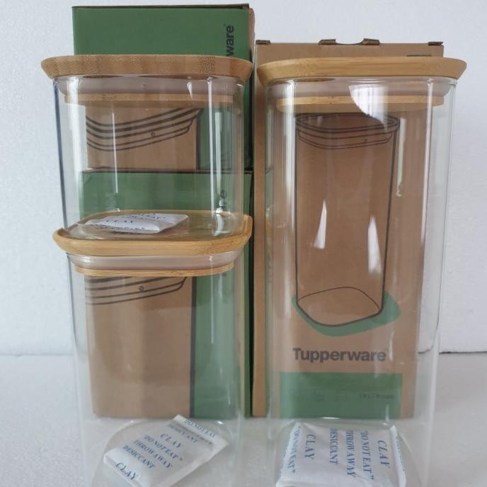 Tupperware Bamboo Glass Jar Toples Transparan Bambu 3 Ukuran