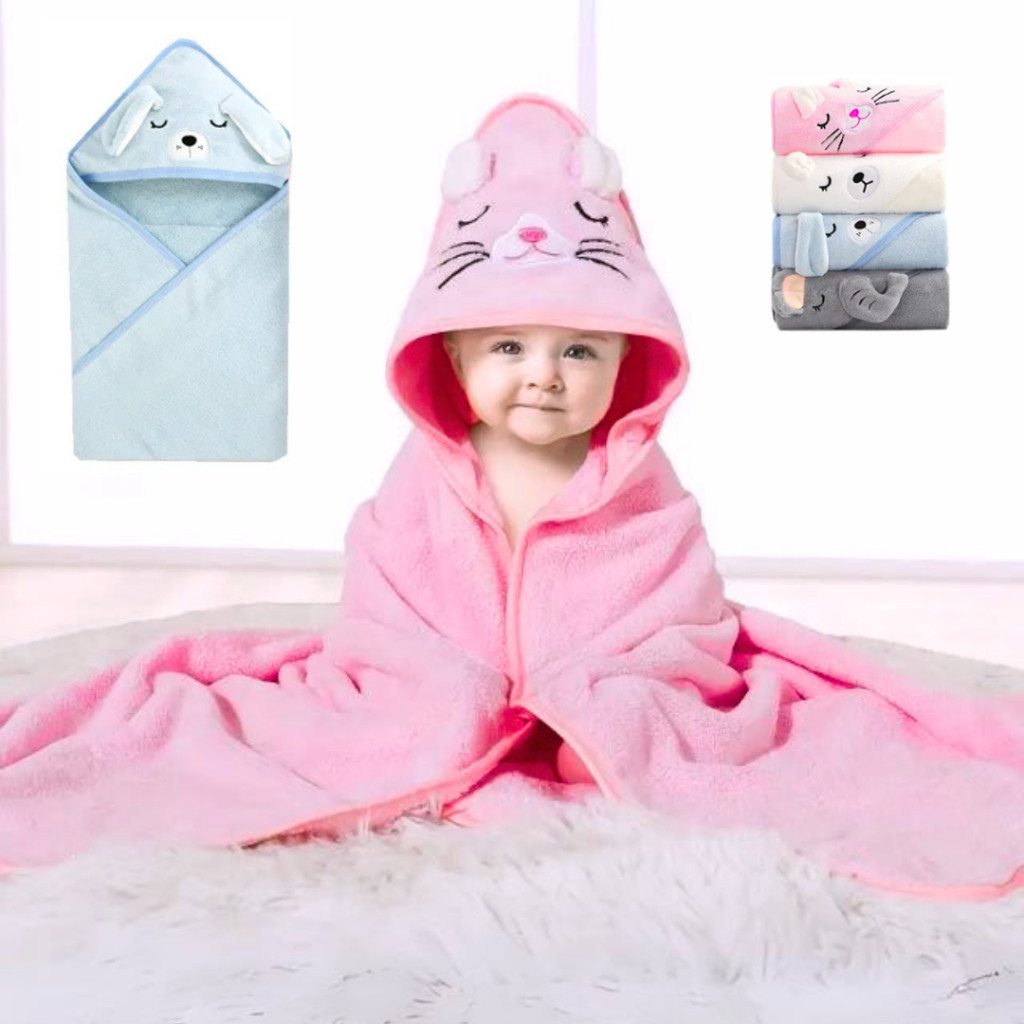 Handuk Mandi Anak dengan Tudung gambar Kartun AKACHAN NECK APRON BABY BATH TOWEL HANDUK MANDI BAYI