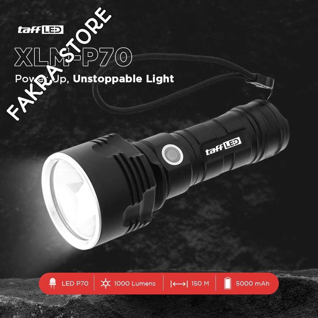 TaffLED Senter LED USB Rechargeable P70 50W 1000 Lumens - XLM-P70 Original Termurah