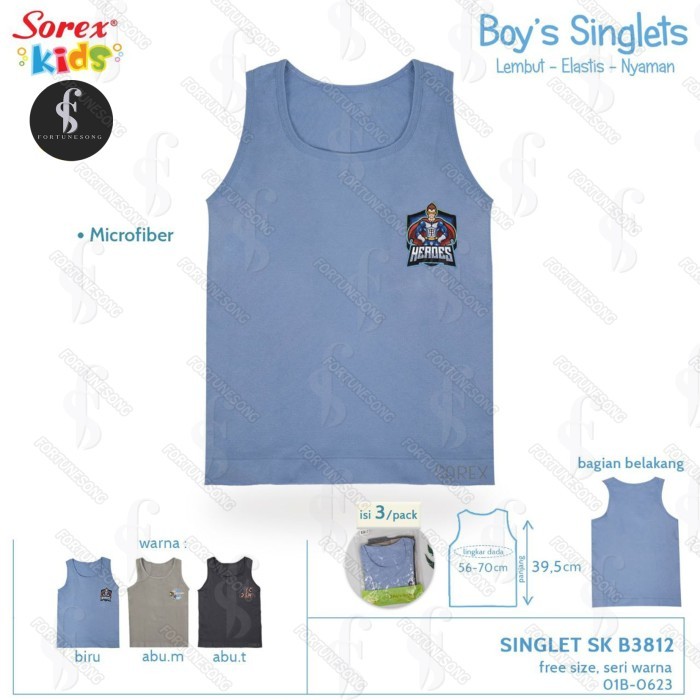 Sorex Kids - 3 Pcs -Singlet Anak Laki Sorex Kids Microfiber