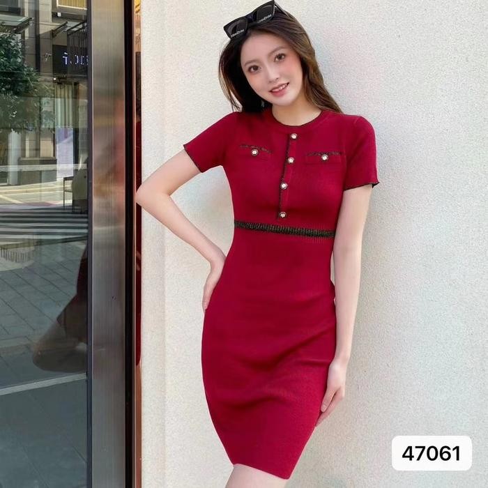 AJW [SBG] DRESS WANITA CASUAL RAJUT LENGAN PENDEK MINI DRESS ELEGAN LENGAN PENDEK DREES SIMPLE