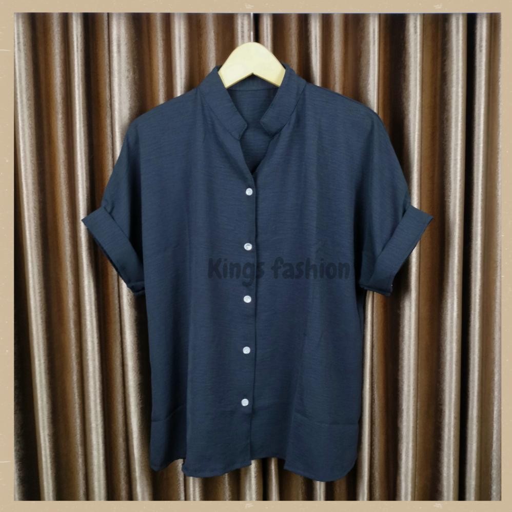 Kemeja Polos Wanita Lengan Pendek Oversize Crincle Airflow Premium Putih Hitam