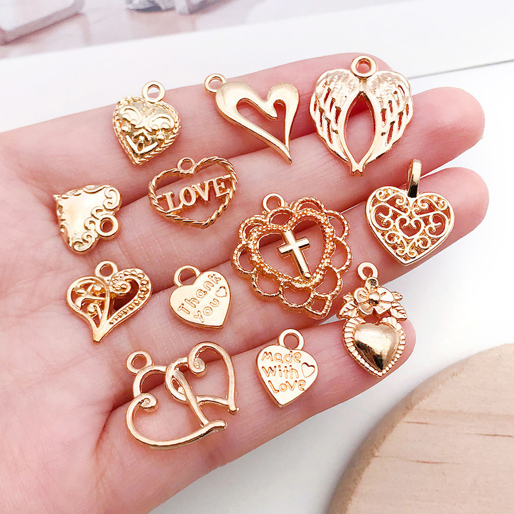 GOLD Enamel Charm Liontin Keychain Kalung Gelang DIY Lucu Kupu Hati Couple