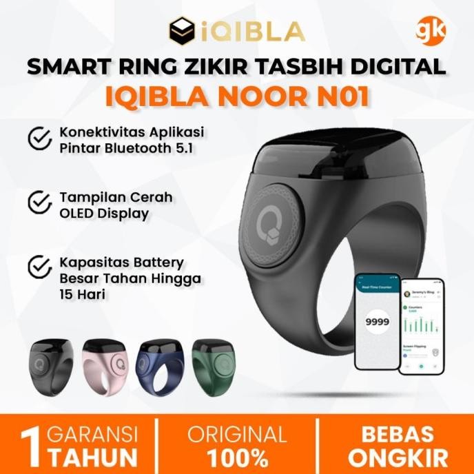 IQIBLA NOOR N01 Smart Ring Zikr Cincin Tasbih Digital Zikir New OLED TER