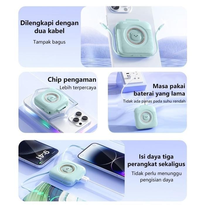 Moyatu Cute Bear 20000Mah Mini Powerbank Fast Charging With 2 Cable For Ios Type-C Power Bank Power