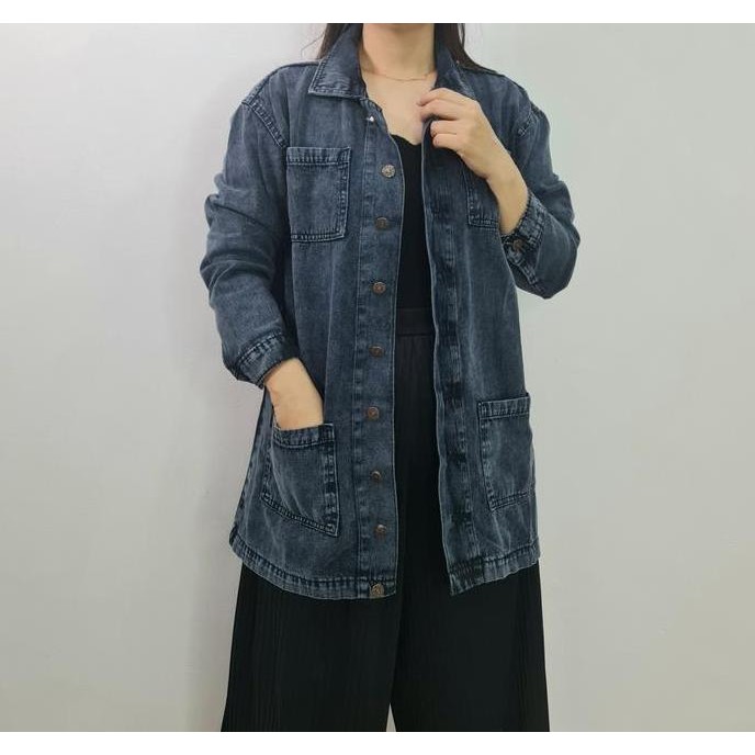 Grosir Minola Jaket Denim Yasmin Atasan Wanita Jeans Muslimah Kancing Panjang Cewek Syari Long Tunik
