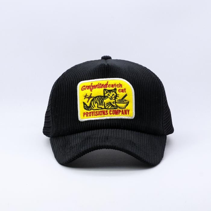 PRODUK TERBARU TOPI JARING TRUCKER HAT CORDUROY LIDAH PENDEK HITAM GRELYSITED CATCH CAT READYY