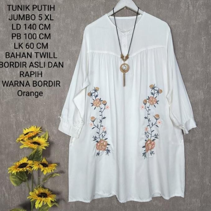 Tunik Putih Super Jumbo Ld 140 Cm Model Bordir Kekinian Terlaris