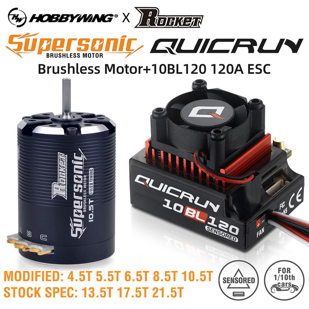 WEASH RC Motor RC ESC Hobbywing 10BL120 ESC Rocket 540 Motor Sensored Brushless Combo for 1/10 Drift
