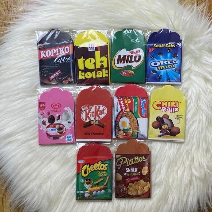

( 50 lembar ) Amplop Lebaran 2025 motif snack dan toples lucu ukuran medium 7 x 12 cm 1 pack isi 10 amplop DEL
