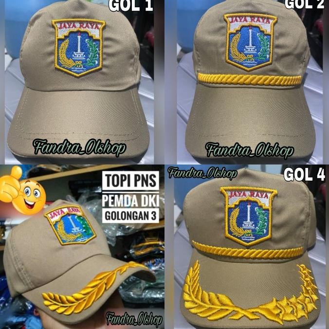 TERBARU TOPI PNS PEMDA DKI JAYARAYA GOLONGAN 3 BORDIR TIMBUL 3D WARNA KHAKI 